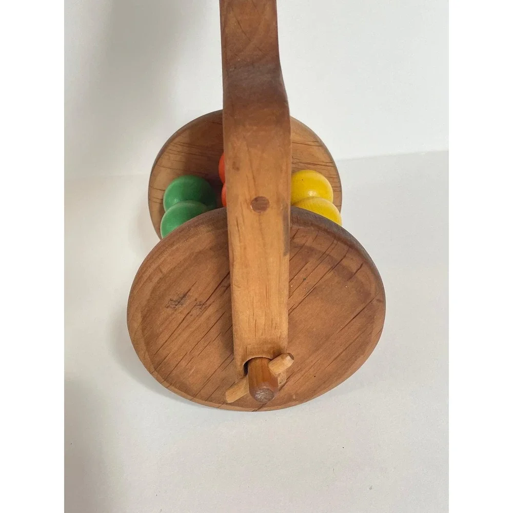 Vintage Wooden Push Toy Lawn Mower Colorful Beads Toddler Walker Activity Toy